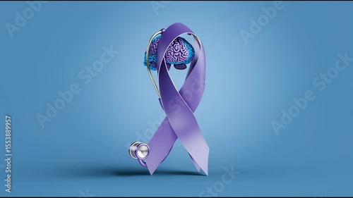 Vector graphic of Alzheimer's and Brain awareness month is observed every year in June. Raise awareness about Alzheimer's and brain. Realistic Ribbon, head and brain icon with Stethoscope design