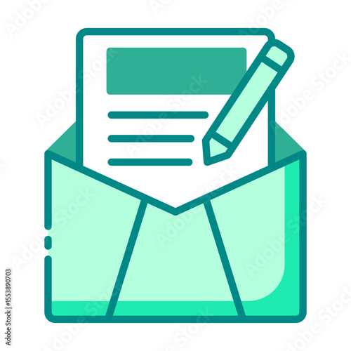 letter green filled line icon for formal written communication