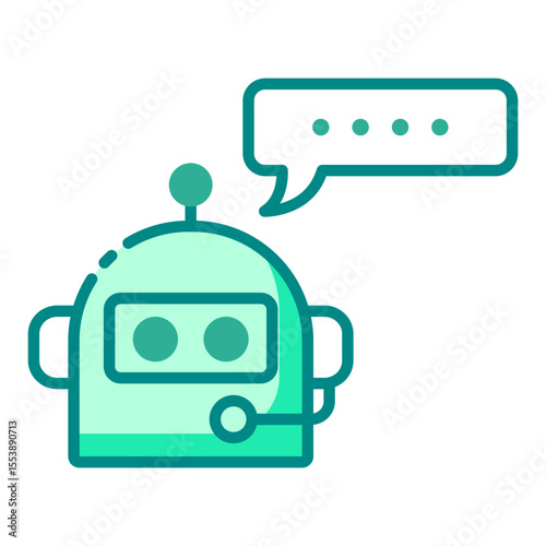 chat bot green filled line icon for automated communication and AI response