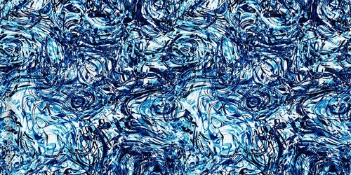 Dye wash indigo blue textur border fabric effect background. Seamless edging trim pattern in masculine Japanese block print style. Perfect for washing tape, ribbon and banner design