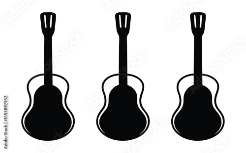 Black Silhouette Guitar Trio Vector Icon Set for Music Design Projects