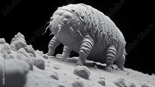 Tardigrade Walking on Lunar Surface: SEM Macro, Black and White