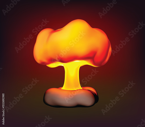 Vector Illustration of a Nuclear Explosion with a Glowing Mushroom Cloud 3d icon