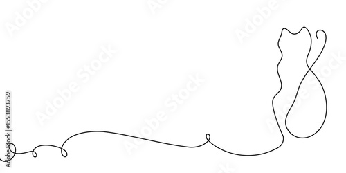 Continuous cat line drawing animal sketch vector one pet outline draw. Line two cat happy doodle couple 2 white kitten black background cute clipart friendship silhouette contour illustration back art