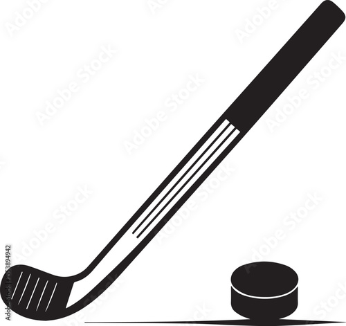 Ice Hockey Icon: A classic ice hockey stick and a black puck. Ideal for designs about sports, competition, and the thrill of winter games.