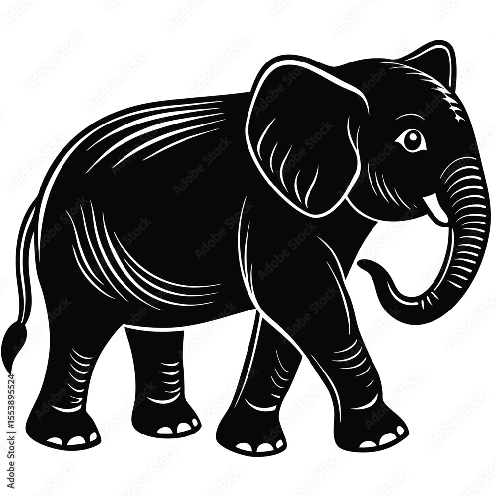 Fototapeta premium Black Elephant Silhouette - Wildlife Icon