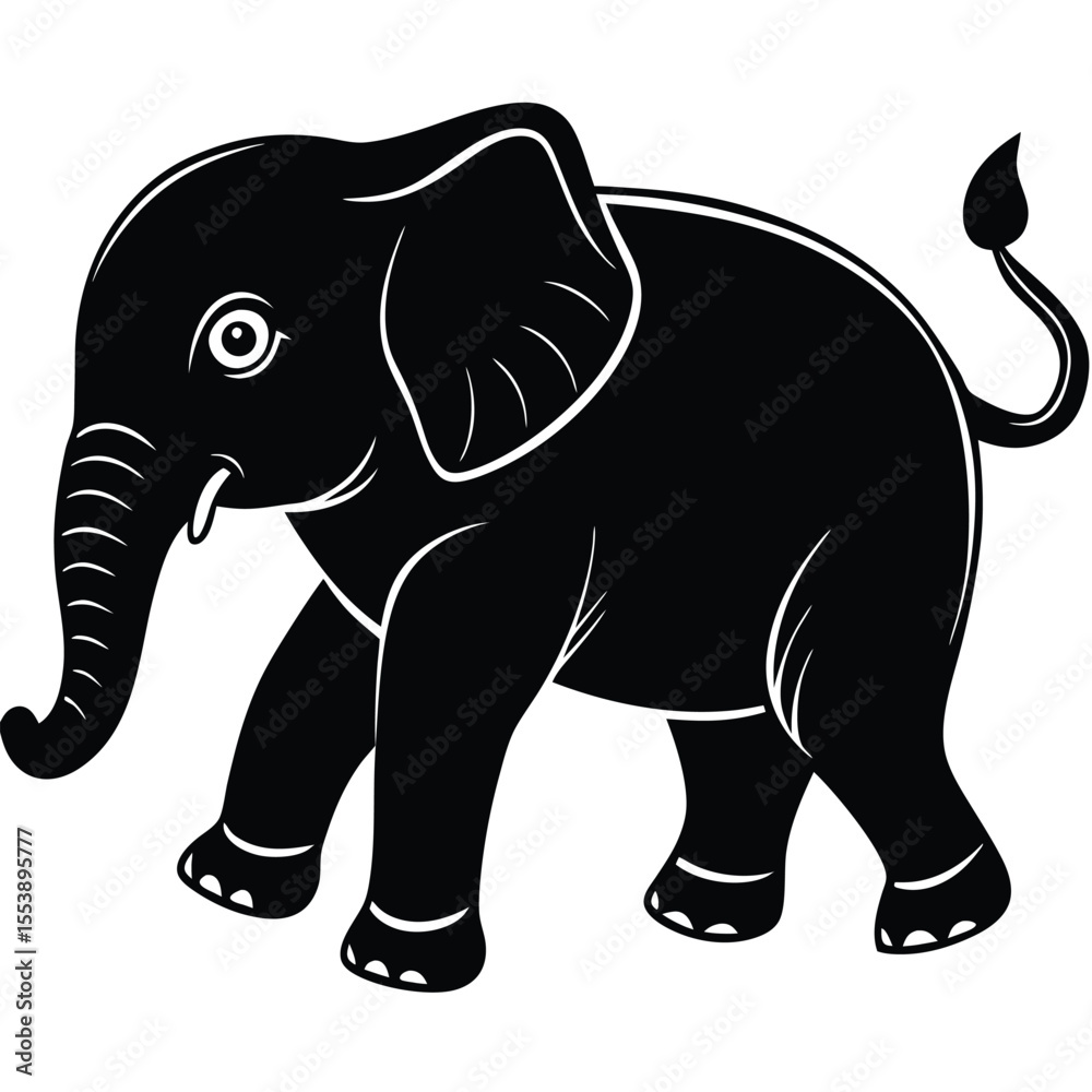 Fototapeta premium Black Elephant Silhouette - Wildlife Icon