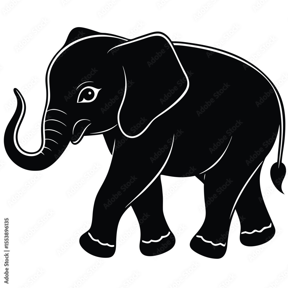 Fototapeta premium Black Elephant Silhouette - Wildlife Icon