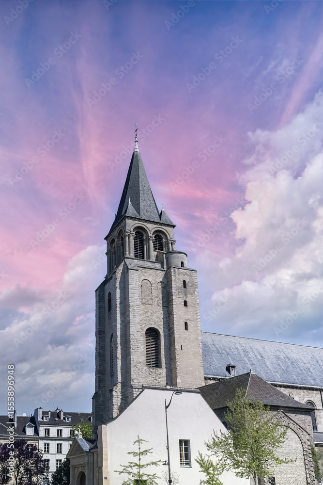 Fototapeta premium Paris, the Saint-Germain-des-Pres church, beautiful facade place du Quebec 