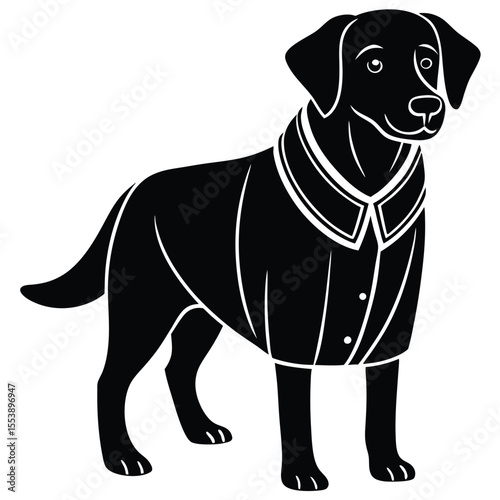 Black Labrador in Coat - Stylized Dog Illustration