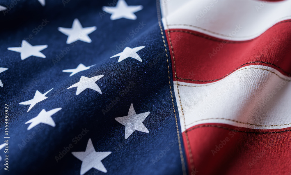 Fototapeta premium An Extreme Close-up Macro Shot of the Fabric and Stitching of an American Flag