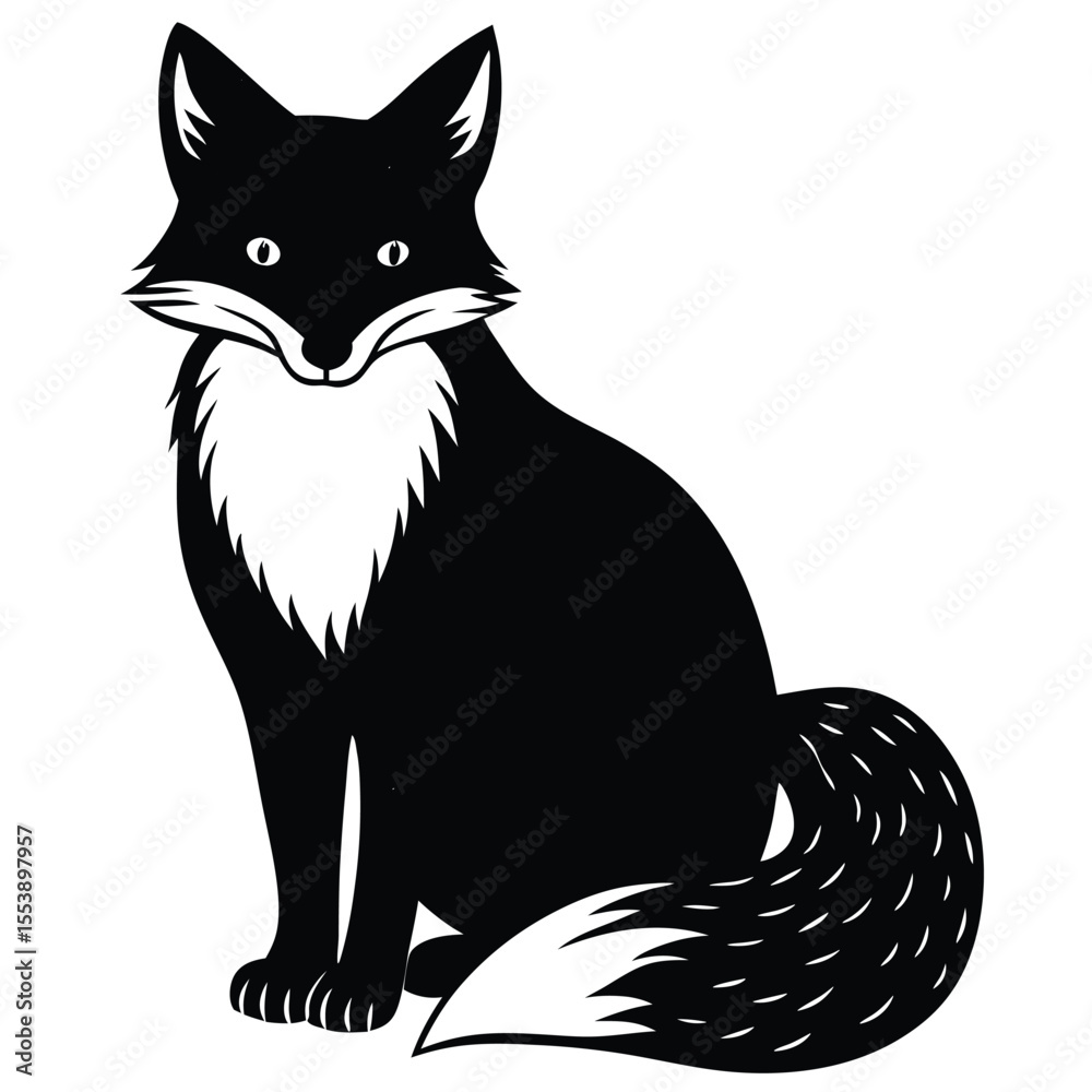 Obraz premium Black and White Fox - Stylized Animal Illustration