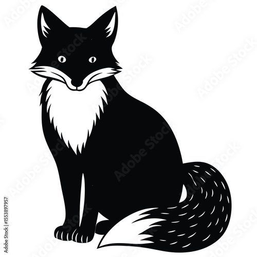Black and White Fox - Stylized Animal Illustration