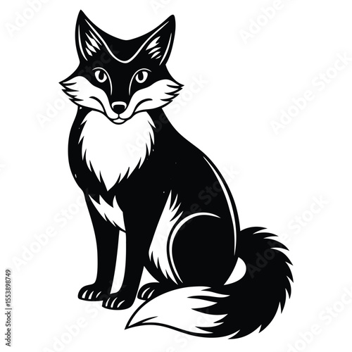 Black and White Fox - Stylized Animal Illustration
