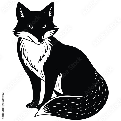 Black and White Fox - Stylized Animal Illustration