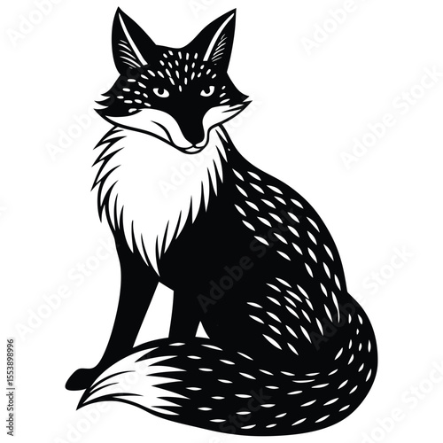 Black and White Fox - Stylized Animal Illustration