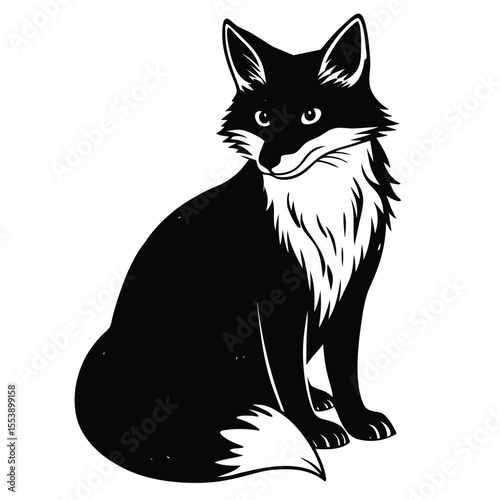 Black and White Fox - Stylized Animal Illustration