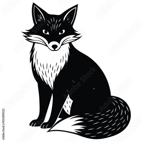 Black and White Fox - Stylized Animal Illustration