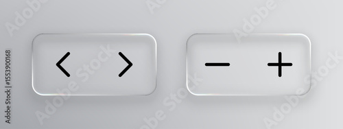 Liquid glass interface with navigation and zoom buttons. Modern user interface element for web design and app development with clear icons.