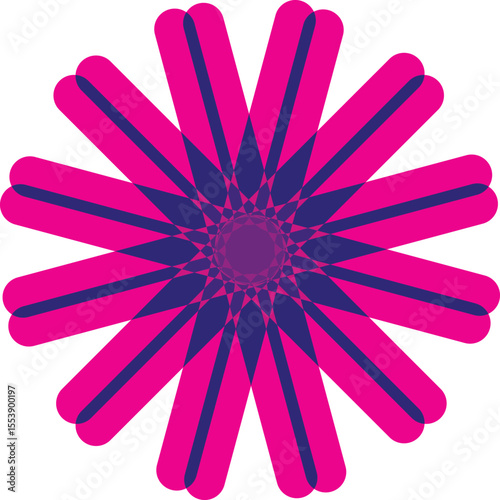 Abstract geometric flower design with overlapping pink and blue shapes