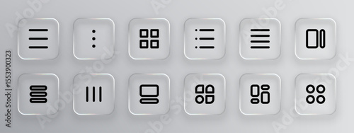 Collection of app interface icons as liquid glass vector, user friendly design set for modern digital applications