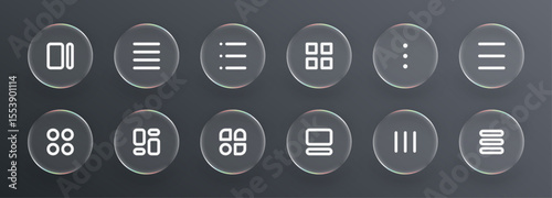 Glass icons with symbols. User interface design element for web and mobile application. Liquid glass vector.
