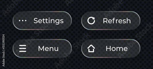 Liquid glass interface with settings, refresh, menu, and home buttons for modern user experience design element