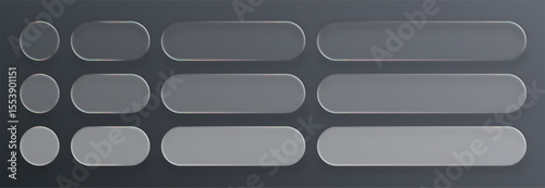 Grey glass mousedown button set. Flat design interface element. Graphic design template for website, game.
