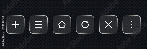Set of liquid glass vector icons. Modern ui gradient vector glassmorphism elements. Frosted menu buttons for graphic design.
