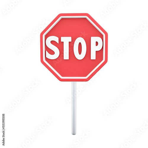 A red octagonal stop sign with white lettering, used to instruct drivers to halt at intersections.