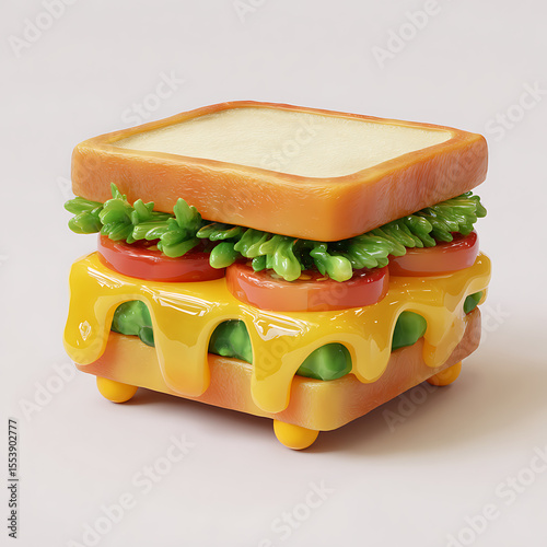 Low Poly Cartoon Sandwich Melted Cheese Tomatoes Lettuce