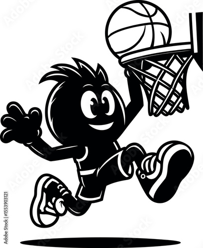 Basketball mascot soaring high for slam dunk