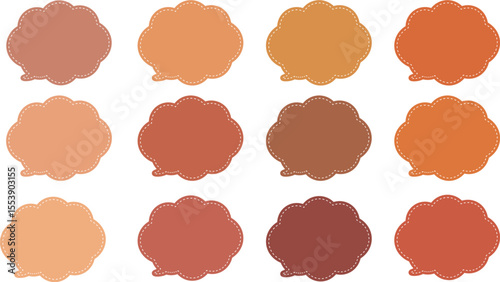 All the bubbles have a distinctive, rounded, cloud-like, or scalloped edge design. This vector image features twelve speech bubbles.