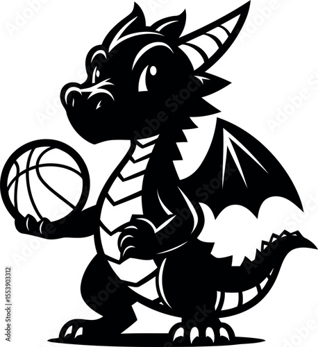 Majestic dragon grips basketball with fiery intensity