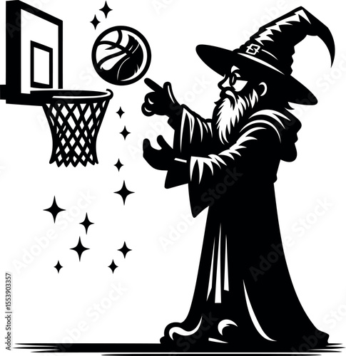 Powerful wizard levitates basketball into hoop