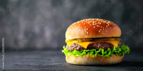 Freshly Made Hamburger with Cheddar Cheese and Sesame Bun