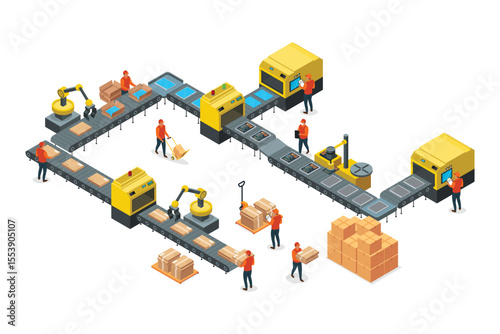 Isometric Packaging Shipping Order Fulfillment Center Vector Illustration
