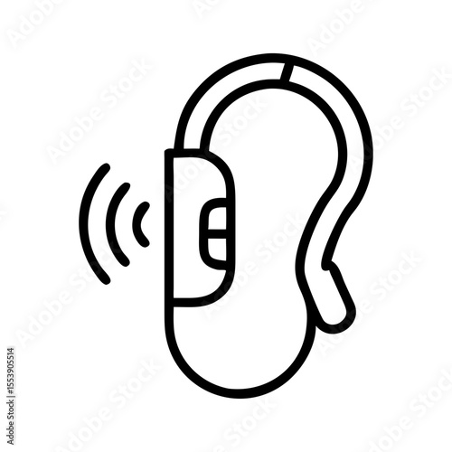 Hearing aid device with sound waves in minimalist line art style  