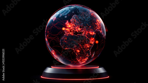 Futuristic Globe with Neon Lines and Digital Data Connections