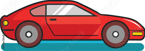 Stylized red sports car illustration on a blue surface