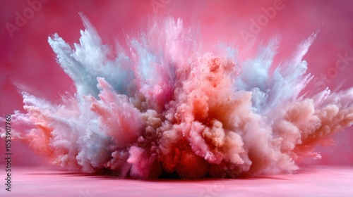 An artistic representation of a dynamic explosion of colorful powder smoke forms an abstract background, evoking feelings of excitement, creativity, and energy.