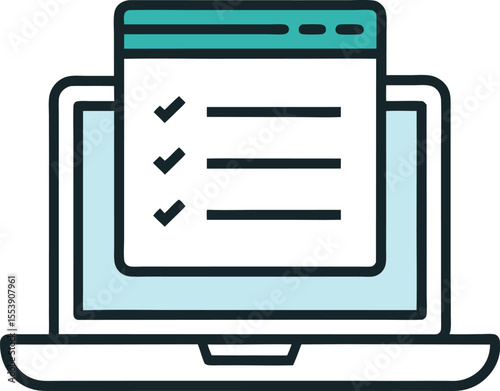 A line art icon of a laptop with a task list displayed on its screen