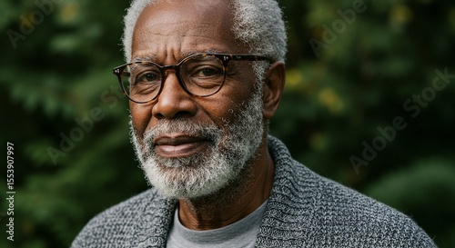 A distinguished older man with gray hair and a beard, wearing glasses, poses for a portrait outdoors.