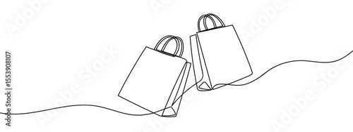 Continuous line, two shopping bags, online shopping Minimal hand drawn line vector cut out background editable stroke.