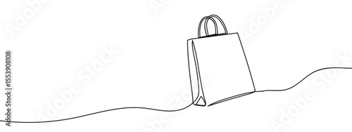 Continuous line, shopping bag, online shopping Minimal hand drawn line vector cut out background editable stroke.