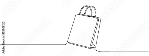 Continuous line, shopping bag, online shopping Minimal hand drawn line vector cut out background editable stroke.