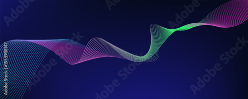 Abstract glowing wave lines on dark blue background. Dynamic wave pattern. Modern flowing wavy lines. Futuristic technology concept. Suit for banner, poster, cover, brochure, flyer, website