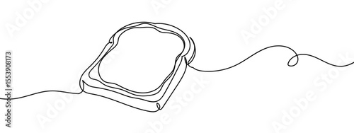 Continuous line, bread with butter, food illustration Minimal hand drawn line vector cut out background editable stroke.