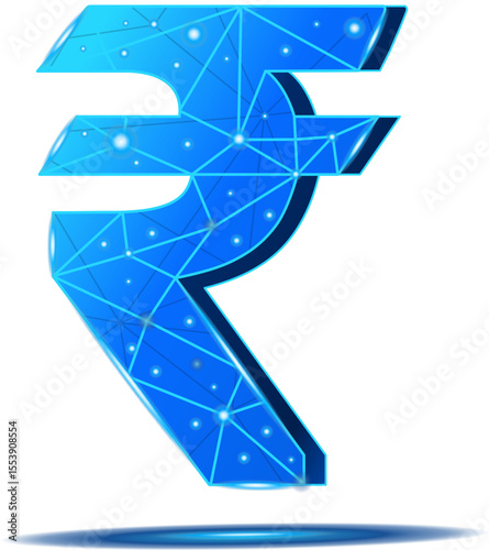 3D rupee symbol with circuit board effect and text, Digital financial evolution, technological rupee symbol on transparent background