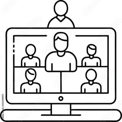 Outline icon of an online meeting, which is a virtual space 